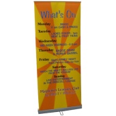 Pop Up Banner Sign - 2 metres high x 850mm wide,  Economical way to advertise your promotion - Light and easy to move to the best position